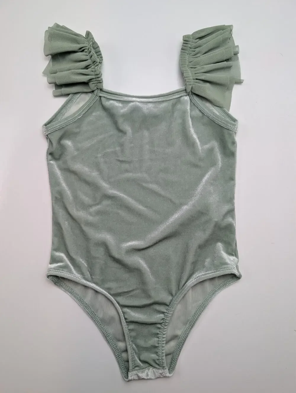 Forever 21 Girl's Size 5 / 6 Green One Piece Swimsuit Ruffle Sleeves